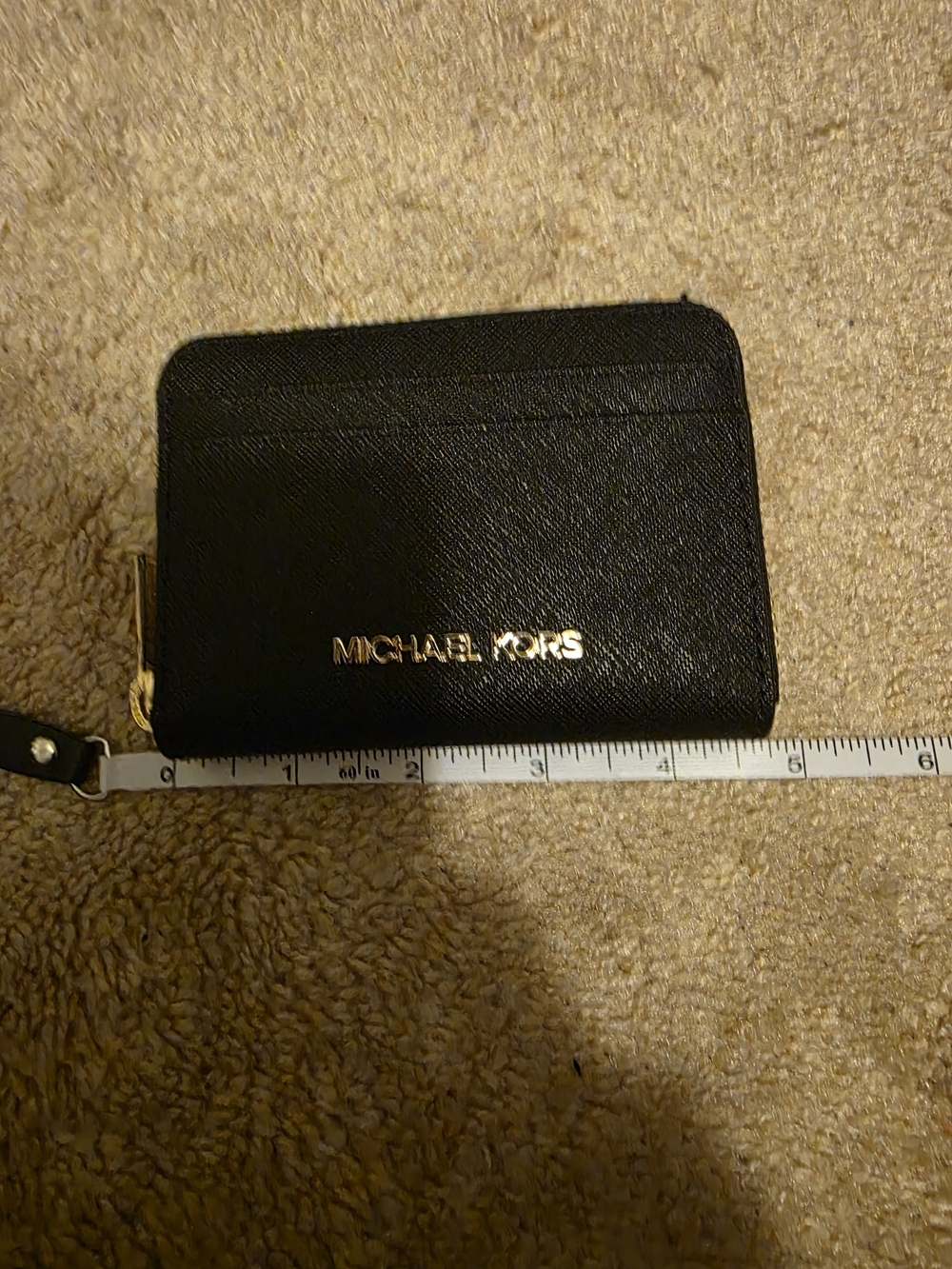 Michael Kors Black Leather Zip Card Case Wallet